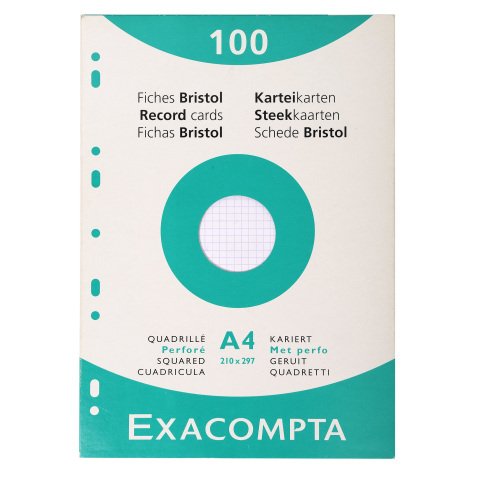 Ficha Bristol 210 x 297 mm cuadriculada 5 x 5 blanca perforada Exacompta - Caja de 100