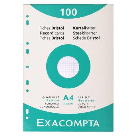 Ficha Bristol 210 x 297 mm cuadriculada 5 x 5 blanca perforada Exacompta - Caja de 100