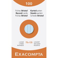 Pk100 Exa Rec Card 7.5x12.5cm Lined Ast - Assorted colours