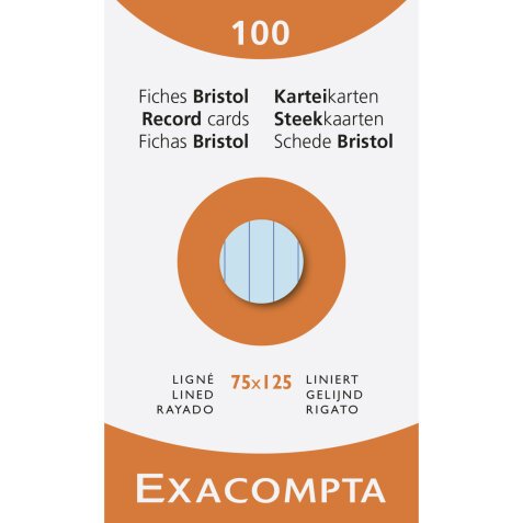 Pk100 Exa Rec Card 7.5x12.5cm Lined Ast - Assorted colours