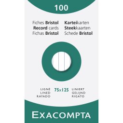 Pk100 Exa Rec Card 7.5x12.5 Lined White - White