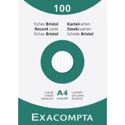 Pk 100 Exa Record Cards A4 White Lined - White