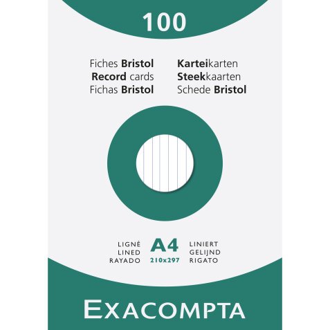 Pk 100 Exa Record Cards A4 White Lined - White