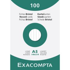 Pk 100 Exa Record Cards A5 White Lined - White