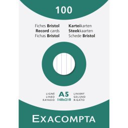 Pk 100 Exa Record Cards A5 White Lined - White