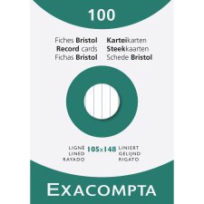 Étui de 100 fiches format A6- bristol blanc ligné non perforé 105x148mm