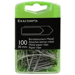 Doos met 100 metalen paperclips 30mm - Zilver