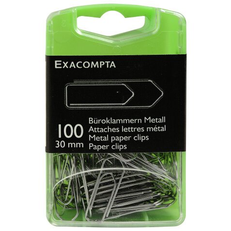 Exacompta Metal Paper Clips, 30mm (Box of 100) - Silver