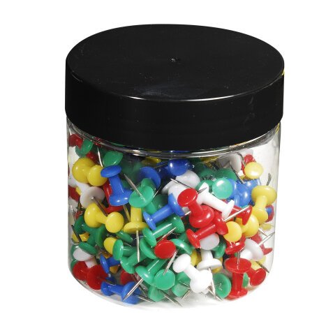 Doos met 200 prikbordspelden Push Pins - punthoogte 7mm - 10mm diameter - Geassorteerd