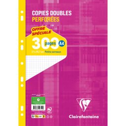 Copies doubles sous film A4 300 pages perforées petits carreaux