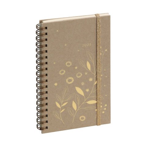 Agenda de poche Espace 16S spiralé Végétal 9 x 16 cm Semainier Janvier à Décembre 2025 - Kraft brun