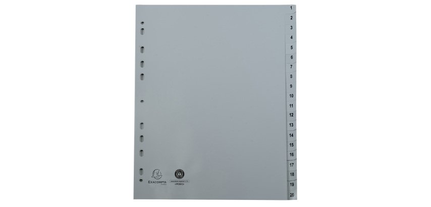 Indices recycled PP A4 20 tabs 1-20 grey - Grey