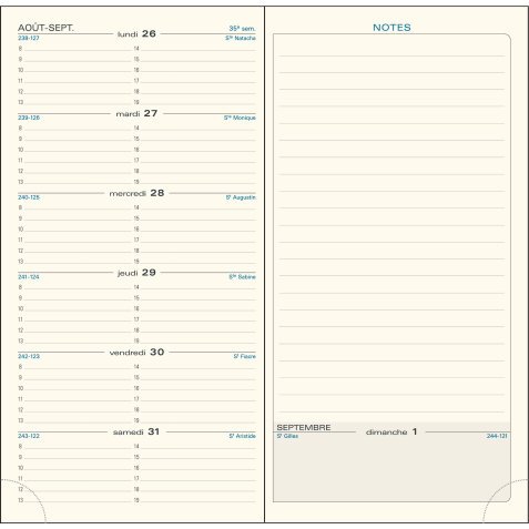 Recharge agenda de poche Espace 17 9 x 17,5 cm Semainier Janvier à décembre 2025 - Tranche naturelle