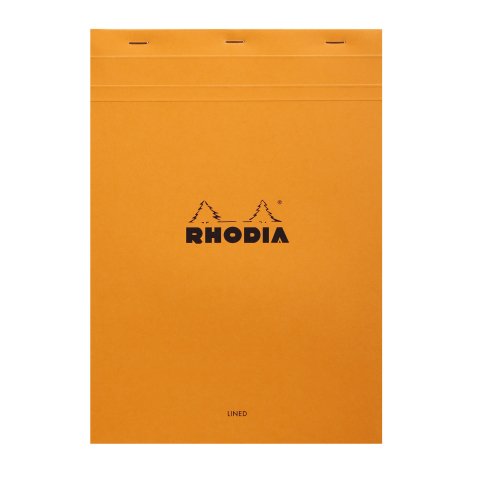 Bloc de bureau n° 18 Rhodia 21 x 29,7 cm agrafé  orange - ligné avec marge -80 feuilles