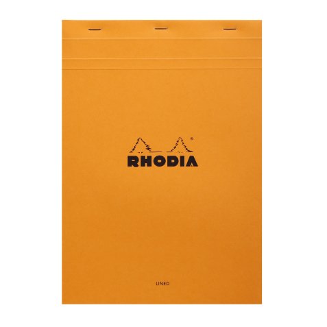 Bloc de bureau n° 18 Rhodia 21 x 29,7 cm agrafé  orange - ligné avec marge -80 feuilles