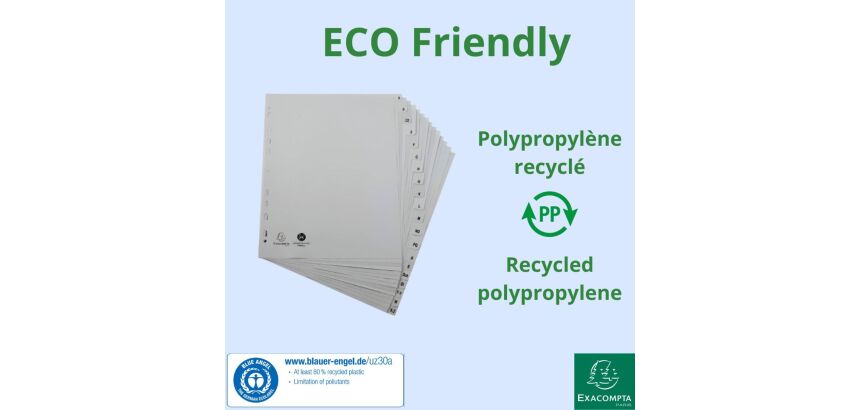 Register A4+ aus grauem Recycling-PP 120µ, mit bedruckten Taben A-Z, 20 Positionen - Grau