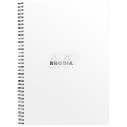 Notebook Rhodia Classic reliure intégrale 22,5x29,7 cm 160 pages petits carreaux 5x5 avec cadre en-tête détachables 80g - Blanc