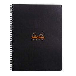 Cahier spirale Notebook Rhodia Classic 22,5 x 29,7 cm noir 5 x 5 avec marge et cadre en-tête -160 pages