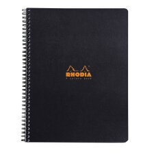 Bloc Classic Rhodia spirale 22,5 x 29,7 cm noir ligné avec marge et cadre en-tête - 80 feuilles