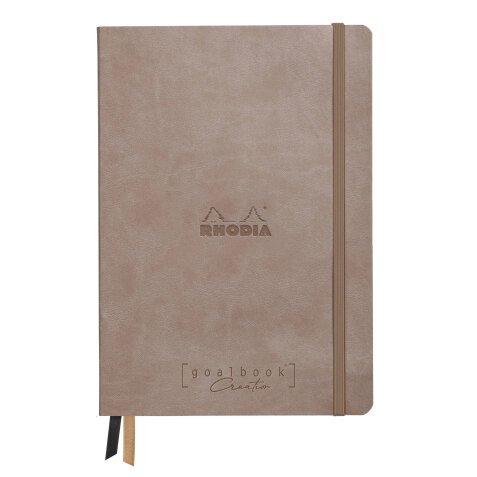 Rhodiarama Goalbook Creation rembordé rigide A5 160 pages papier Maya noir lisse dot 120g avec élastique - Taupe