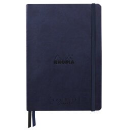 Rhodiarama Goalbook Creation rembordé rigide A5 160 pages papier Maya noir lisse dot 120g avec élastique - Bleu nuit