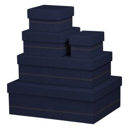 Rhodiarama set 5 boîtes gigognes simili cuir italien 44x34x16 cm - Bleu nuit