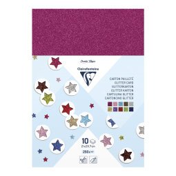 CARTON PAILLETÉ, Sachet de 10 feuilles 200g/m2 au format 21x29,7cm - Assortiment