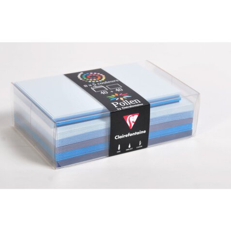 Coffret Pollen de 40 enveloppes 90x40mm + 40 cartes 82x128mm - Assorti de Bleu