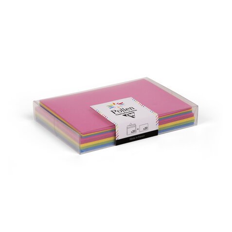 Coffret Pollen de 20 enveloppes C6 (114x162mm) + 20 cartes simples 110x155mm - Eté - Assortiment