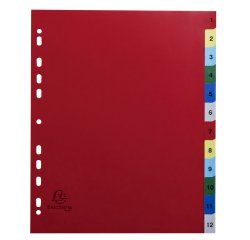Intercalaire A4+  ipolypropylène coloré Exacompta 12 oglets numériques multicolores - 1 jeu