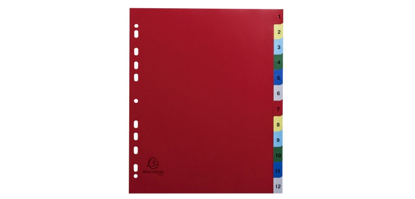 Intercalaire A4+  ipolypropylène coloré Exacompta 12 oglets numériques multicolores - 1 jeu