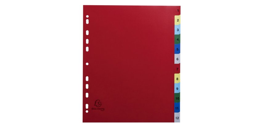 Intercalaire A4+  ipolypropylène coloré Exacompta 12 oglets numériques multicolores - 1 jeu