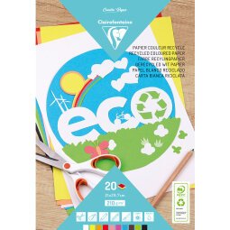 PAPIER COULEUR RECYCLÉ, Bloc de 20 feuilles 210g/m2 au format A4 (21x29 ,7cm), Assortiment - 10 couleurs - Assortiment