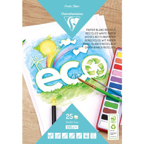 PAPIER BLANC RECYCLÉ, Bloc de 25 feuilles 210g/m2 au format A4 (21x29 ,7cm) - Blanc