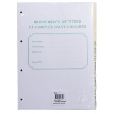 Recharge numérotée/perforée 58 feuillets unis blanc, épaisseur du papier 90g, avec gardes titrées pour classeurs Mouvements de titres, liste des actionnaires - Format A4 - Autre