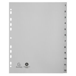 Intercalaires imprimés numériques PP recyclé gris 12 positions - A4 Maxi - Gris