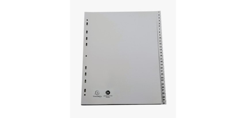 Intercalaire A4+ polypropylène gris Exacompta 31 onglets numériques gris - 1 jeu