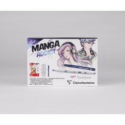 Manga Addict coffret spécial bloc collé Manga Layout 50F A5 100g et feutres ABT Pro Tombow