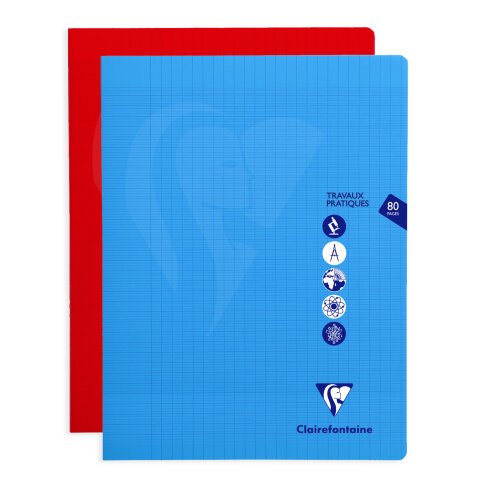 Cahier Travaux Pratiques piqué Mimesys 24x32cm 80 pages grands carreaux + uni couverture polypropylène Couleur aléatoire - Assortis