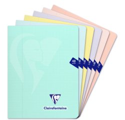 Cahier piqué Clairefontaine Mimesys Pastel 17 x 22 cm grands carreaux 48 pages couleurs assorties