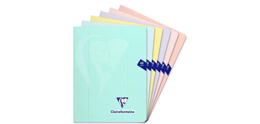 Cahier piqué Clairefontaine Mimesys Pastel 17 x 22 cm grands carreaux 48 pages couleurs assorties