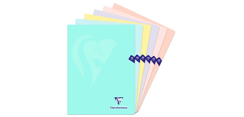 Cahier piqué Clairefontaine Mimesys Pastel 24 x 32 cm grands carreaux 48 pages couleurs assorties