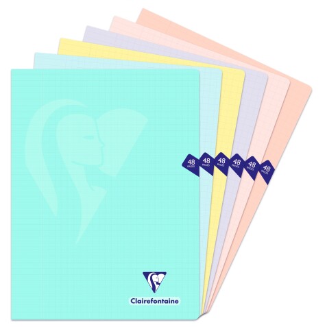 Cahier piqué Clairefontaine Mimesys Pastel 24 x 32 cm grands carreaux 48 pages couleurs assorties