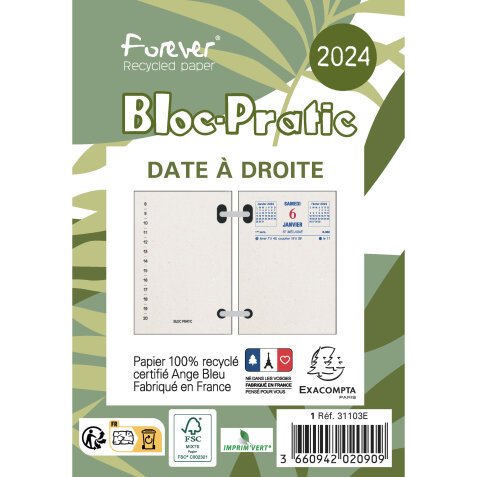 Bloc-pratic Forever recyclé date à droite 8,2 x 12 cm - 2025 - Vert