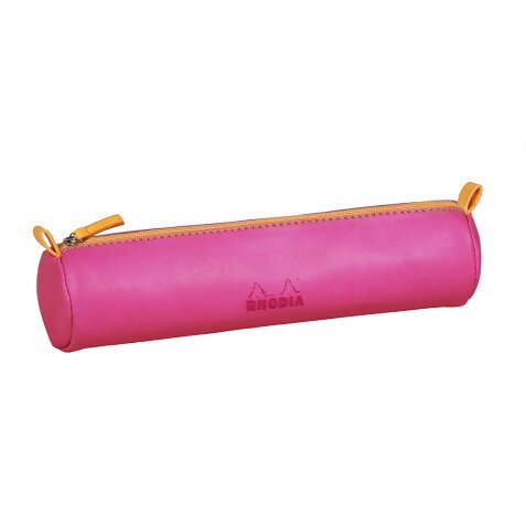 Rhodiarama trousse ronde simili cuir italien 5x21,5 cm - Fuchsia