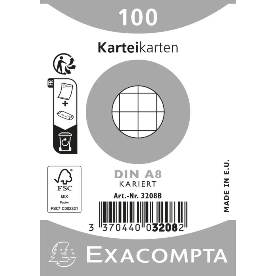 Exacompta - Paquet 50 fiches sous film - bristol quadrillé 5x5