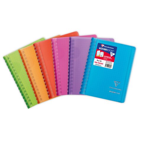 Carnet reliure intégrale enveloppante Koverbook 9x14cm 100 pages petits carreaux couverture polypropylène transparent - Assortis