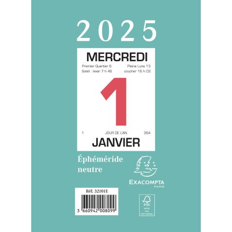 Bloc éphéméride neutre sans support 9,8 x 13,4 cm - 2025 - Vert