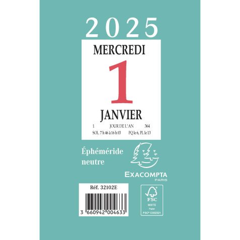 Bloc éphémeride neutre, 65 x 97 mm, 2026