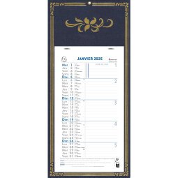 Calendrier mensuel Skytos avec feuillets détachables 15,5 x 28,5 cm sur support plaque imprimée 19 x 41 cm 2025 - Couleurs assorties